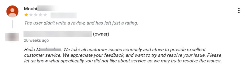 Negative review and response